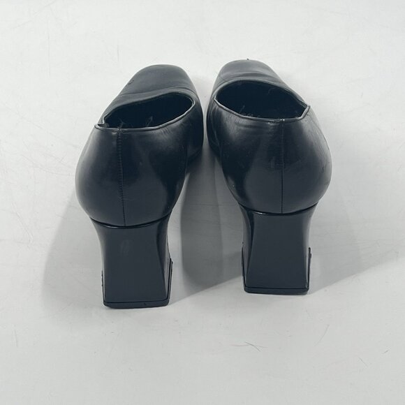 Vtg Stuart Weitzman Black Leather Block Heel Pumps Witchycore Sz 8 - Picture 5 of 8